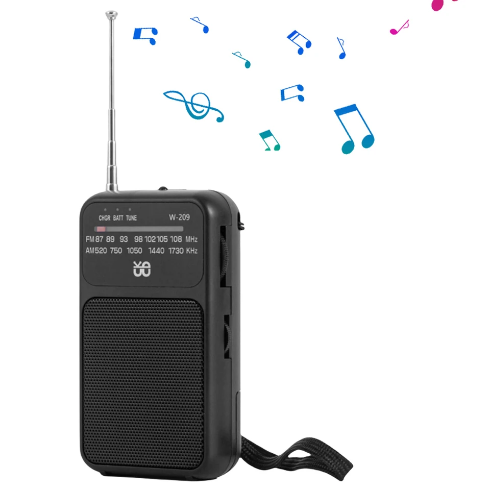 Ukazovateľové rádio Vstavané reproduktorové teleskopické anténne rádiové batérie Mini rádio prijímača s 3,5 mm konektor pre slúchadlá pre staršieho