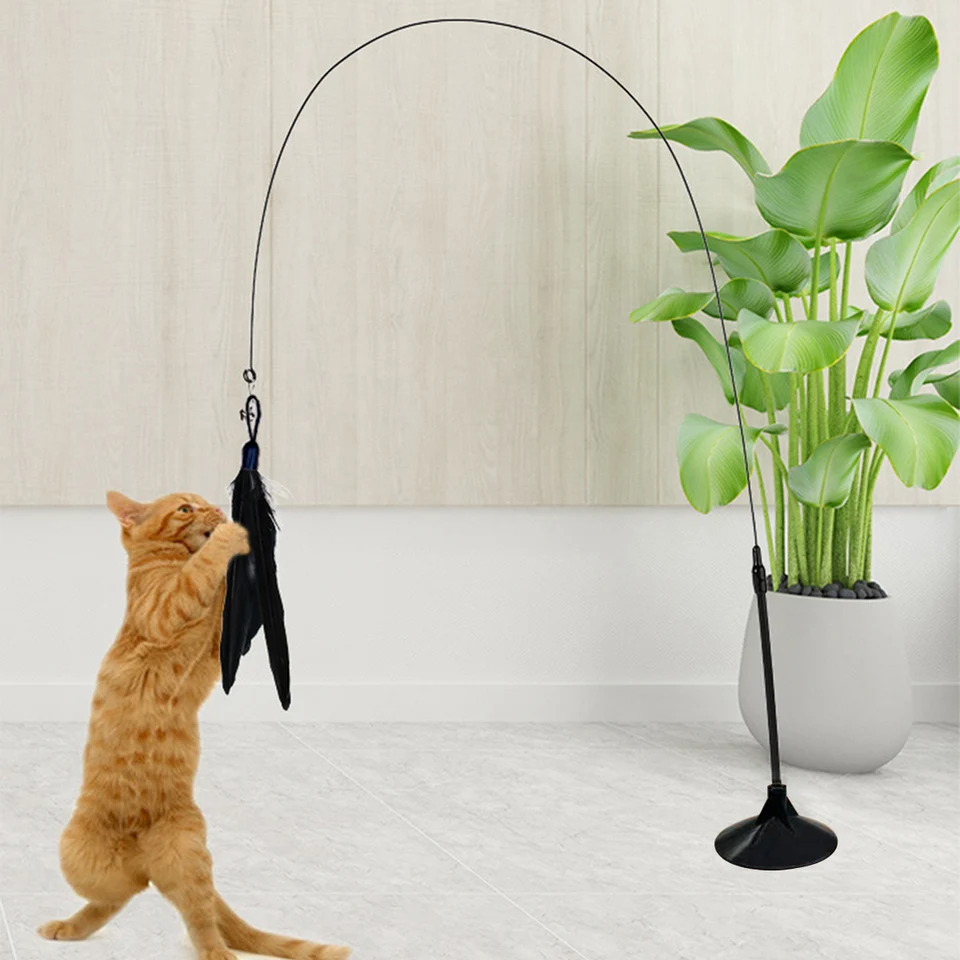 Ukážka Cat Ukážky Indoor Cat Stick Toy Interactive sacie pohár mačací hračkár s odnímateľným perím, zábavné cvičenie pre mačky a mačiatka