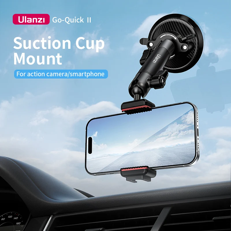 Ulanzi Go-Quick II prísavka Mount Mount Extendable Pohár držiaka pre akčnú kameru Smartphone pre sklenené okenné kuchynské dlaždice