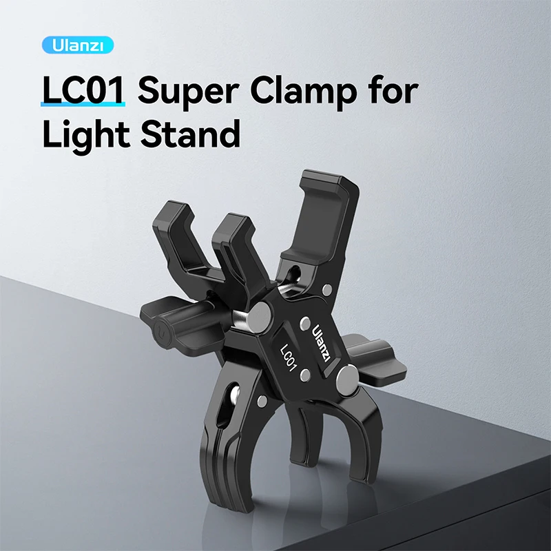 Ulanzi LC01 Super Clamp for Light Stand Double Clamp pre štvorcové okrúhle trubice s nastavovacími gombíkmi pre fotografické doplnky