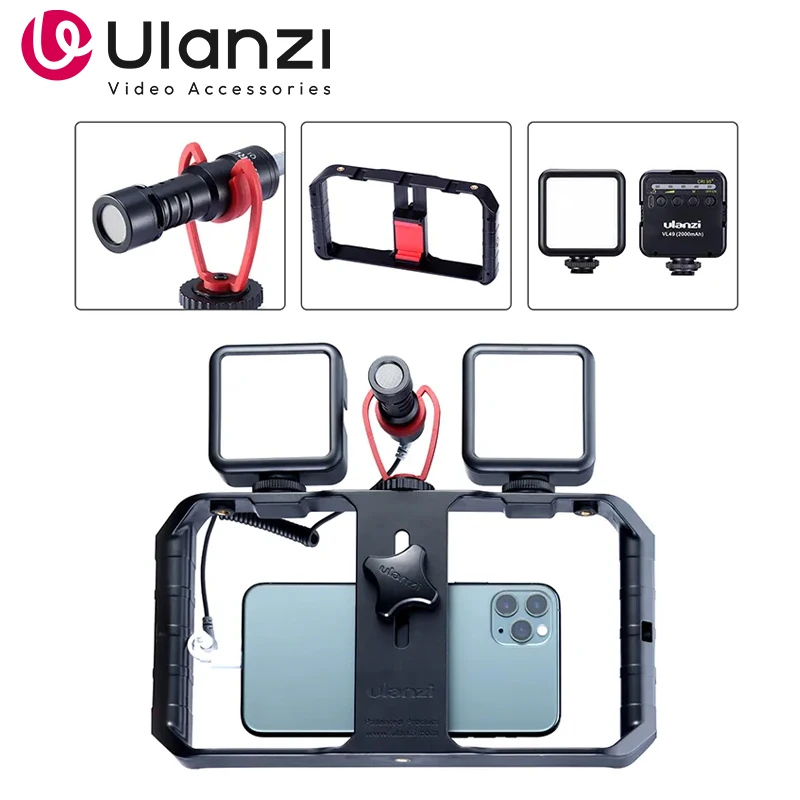 Ulanzi smartfón klietky klietky pre klietky Malé uľavky na ruky s rukou Telefón Video stabilizátor so studeným držiakom pre iPhone 13 14 15 Android
