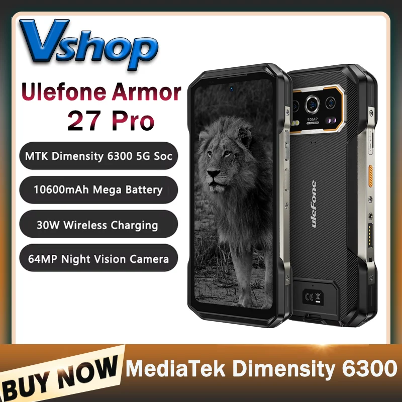 Ulefone Armor 27 Pro 5G Rugged Phone 6.78 '' Android 14 až 24 GB+256 GB 10600 mAh 50MP Camera 64MP Night NFC Smartphone NFC