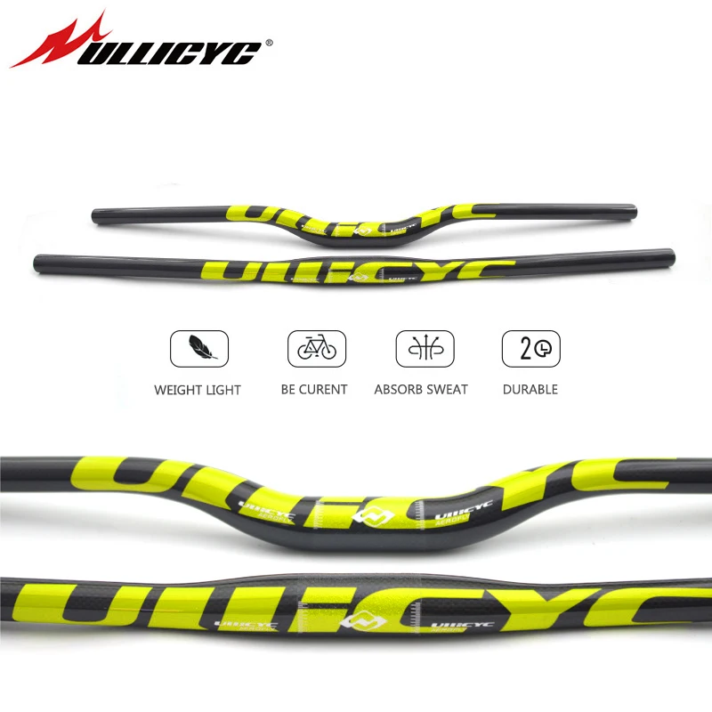 Ullicyc Mountain Bike 3K plné uhlíkové riadidlá ploché/vzostupné riadidlá na bicykli MTB Fluorescenčné žlté 31,8*580-740 mm