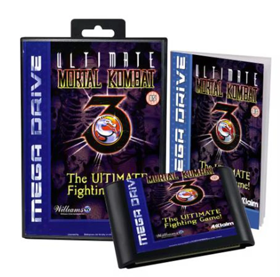 Ultimate Mortal Kombat 3 s krabicou a príručkou pre 16 -bitovú SEGA MD Game Cabtridge Megadrive Genesis System