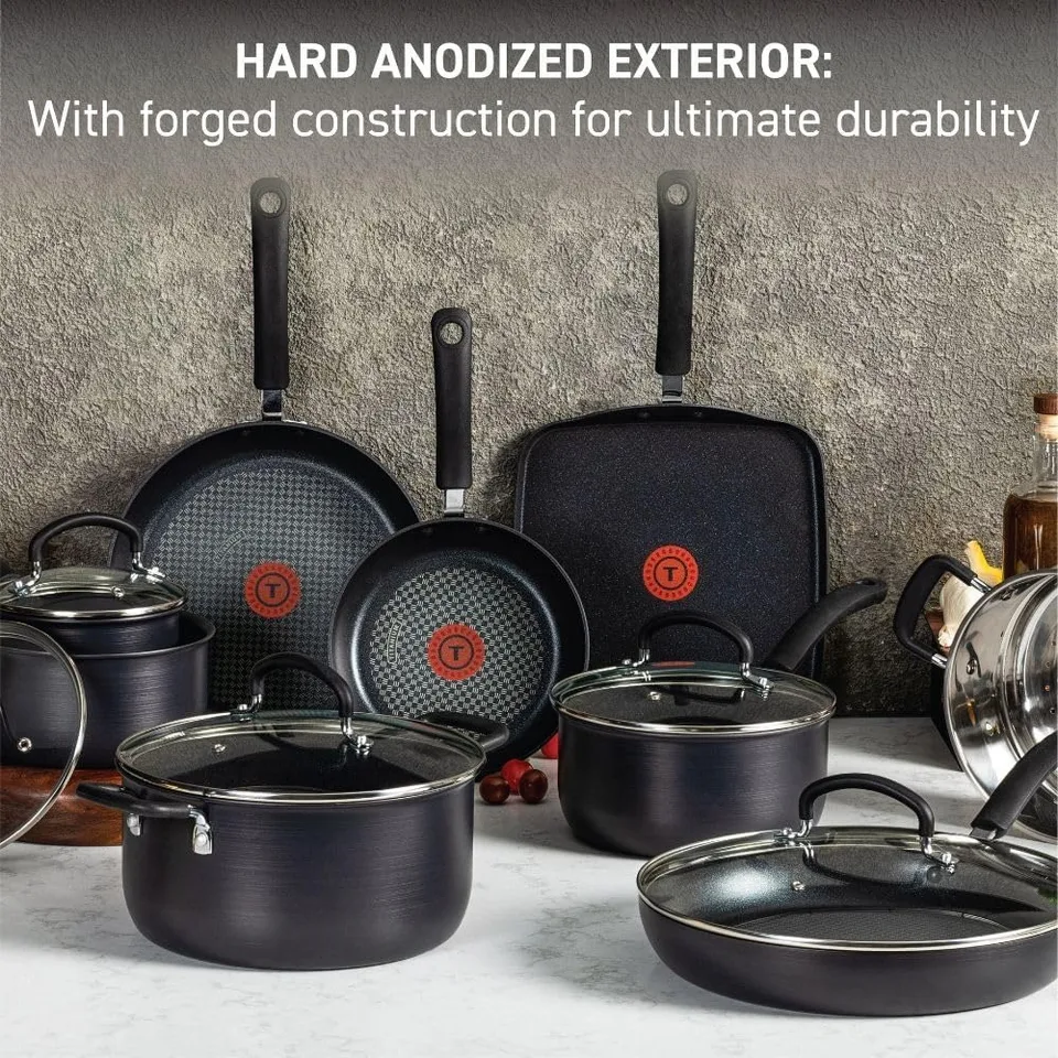 Ultimate Tvrdo eloxovaný nonstick riad set 12 kusov, brojler rúry bezpečné 400f, veko bezpečné 350f