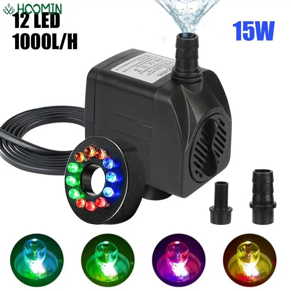 Ultra-kvatétorové vodné čerpadlo s 12 LED svetlom pre záhradné akváriové ryby Tank vtáka V kúpeľnej fontáne s ponornou fontánou napájacieho šnúr
