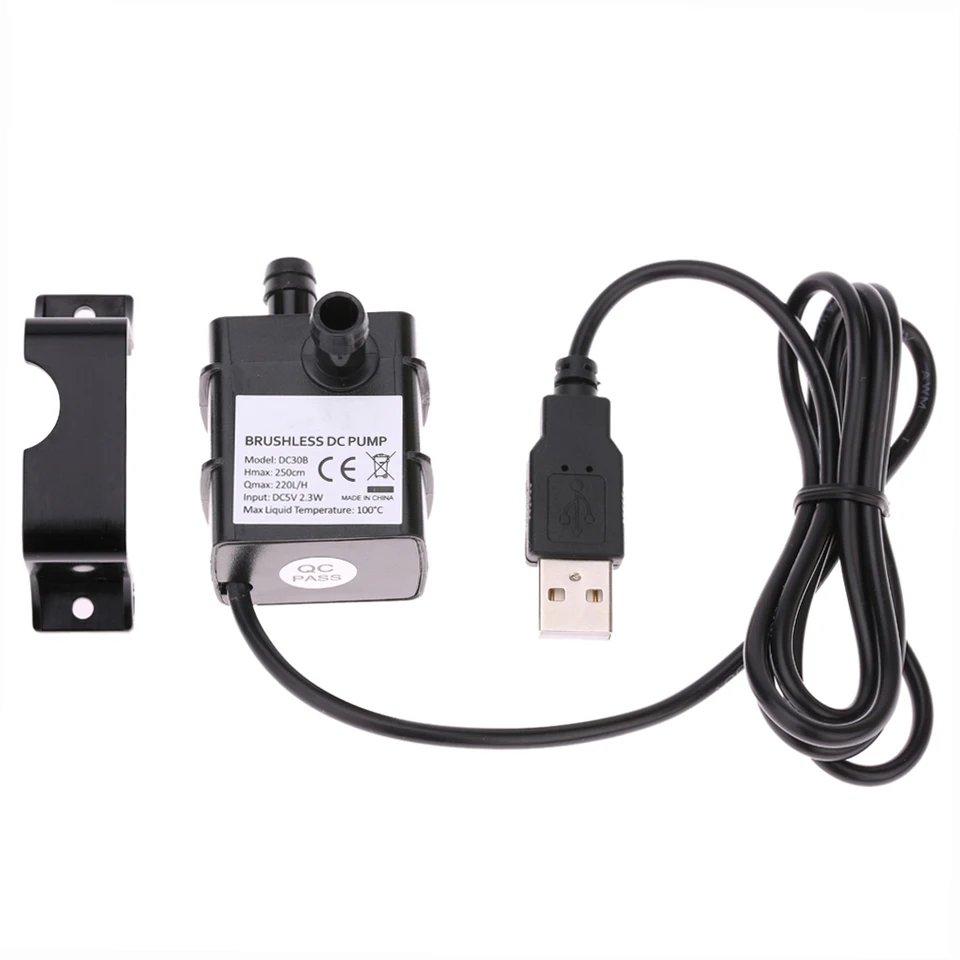 Ultra-Quiet USB DC5V 2,3W Mikro kefový vodný olej čerpadlo Vodotesné ponorné ponorné fontány Akvárium cirkulujúce 220 l/h zdvih 250 cm
