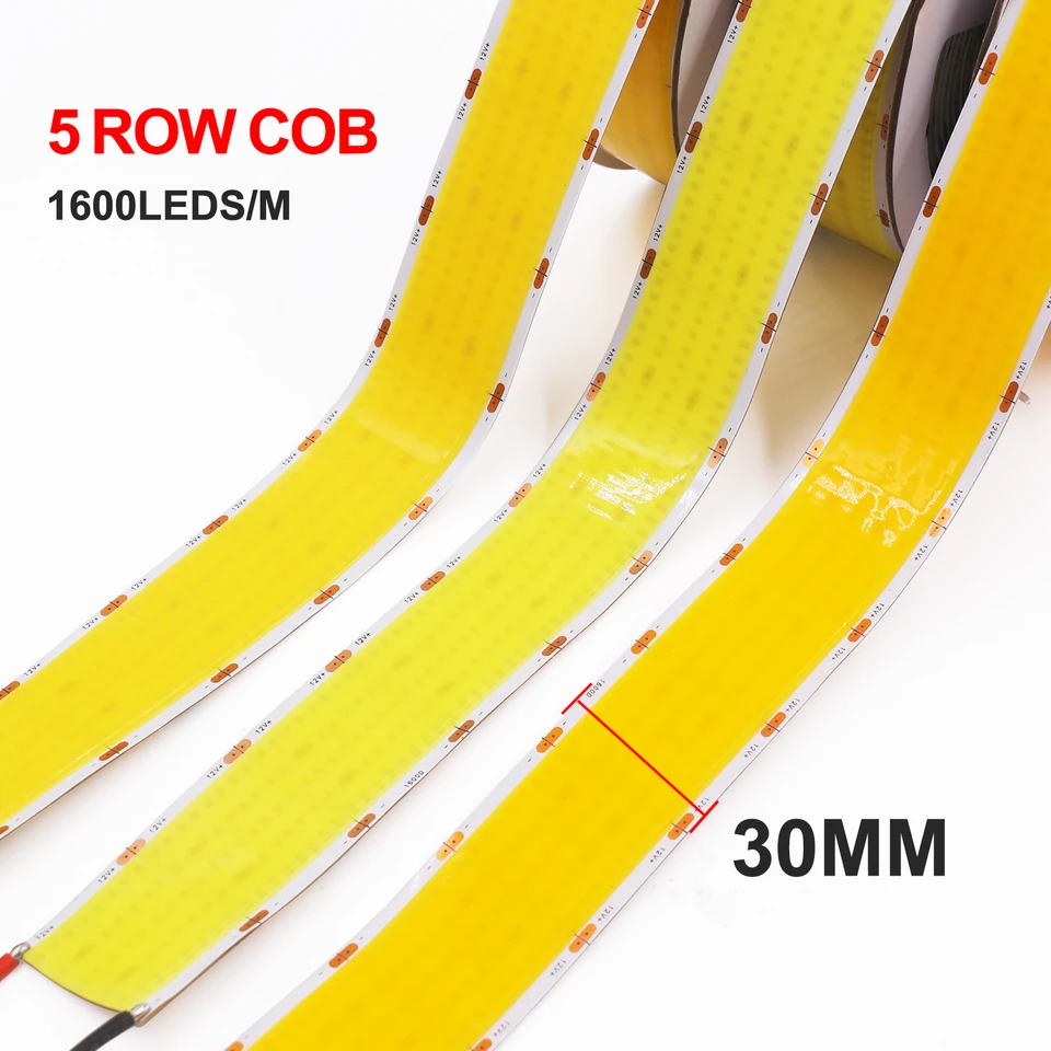 Ultra svetlý COB LED pásik 12V 24 V s vysokou hustotou 1600led/m flexibilný RA90 Stlmiteľné LED svetlo 30 mm šírka PCB šírky 0,5 m-5 m