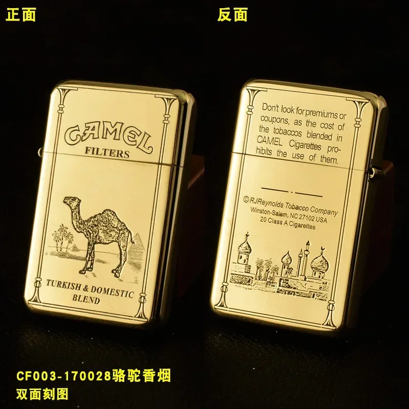 Ultra tenký petrolej ľahší retro mosadzný materiál Konštantínový vzor gravírovania brúsenie kolesa Zapaľovač ľahší pán darček