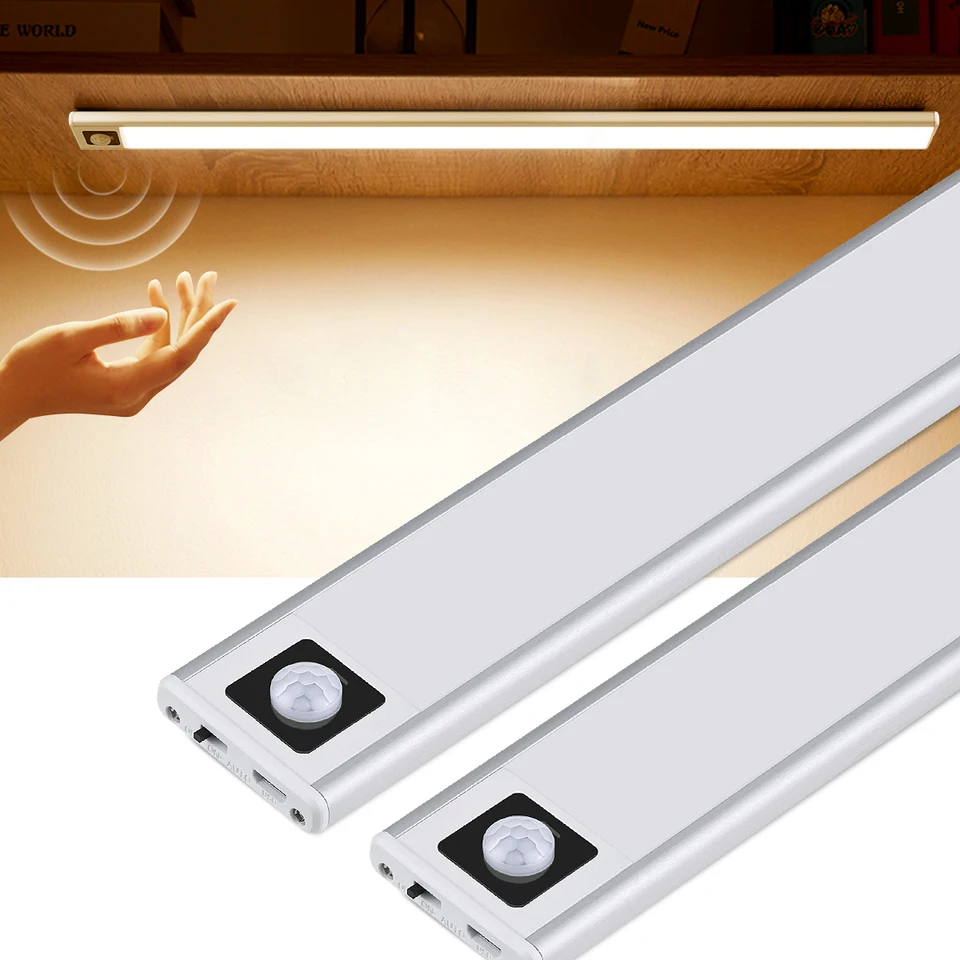 Ultra tenký pirový senzorový senzor LED skrinky LIGHT Svetlo USB 5V Nabíjateľný hliníkový prenosná nočná nočná lampa pre kuchynské kempingové šatníky