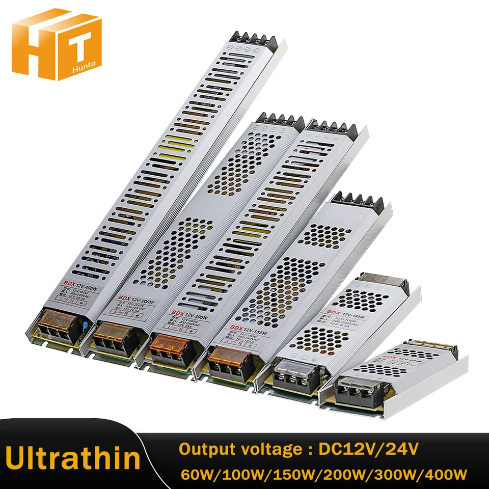 Ultra tenký spínací napájací zdroj DC 12V 24V Lighting Transformers 60W 100W 150W 200W 300W 400W AC190-240V Vodič pre prúžky LED