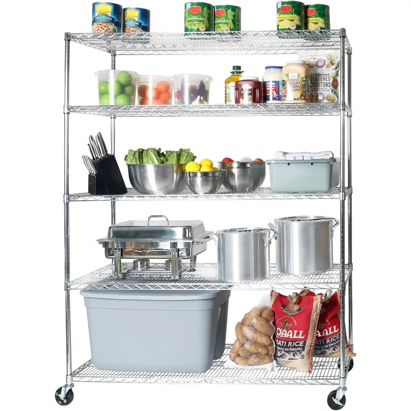Ultradurabilné ťažkopádne NSF Solid Steel Wire Rack Storage Rotsels, 5-stupňové police, 60 