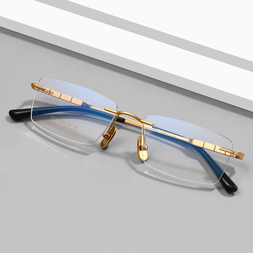 Ultralight Pure Pure Titanium Rimless Men Gukuje okuliare okuliare obdĺžnikové okuliare bez okuliarov Myopia predpis okuliare
