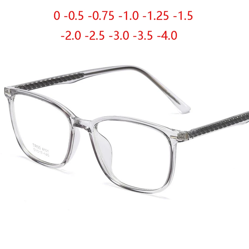 Ultralight TR90 Square Myopia Gueses Dokončené retro priehľadné šedé literárne študentské predpisové okuliare 0 -0,5 -0,75 až -6