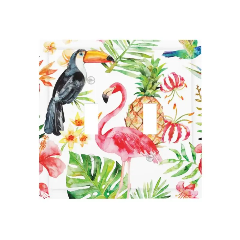 Umelecké dosky - 2 Gang Tanggle Light Switch Doskov kryt - Dva dekoratívne nástenné taniere gangov - ružový Flamingo Print