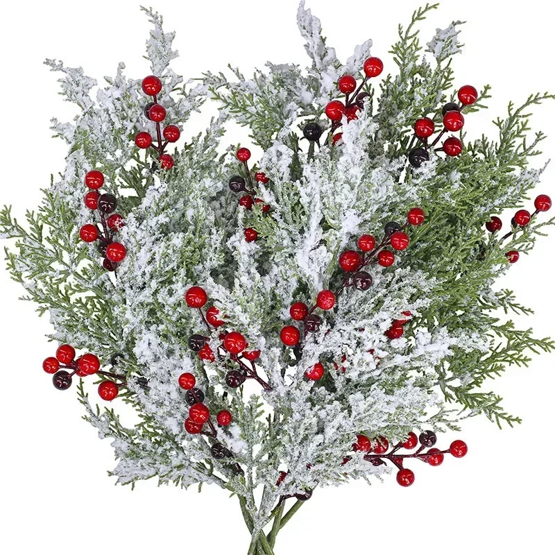 Umelecký céder Red Berry Green Tree Pobočky a stonky DIY Vianoce Party Ornament Domov vianočné dekorácie Dodávky 2024