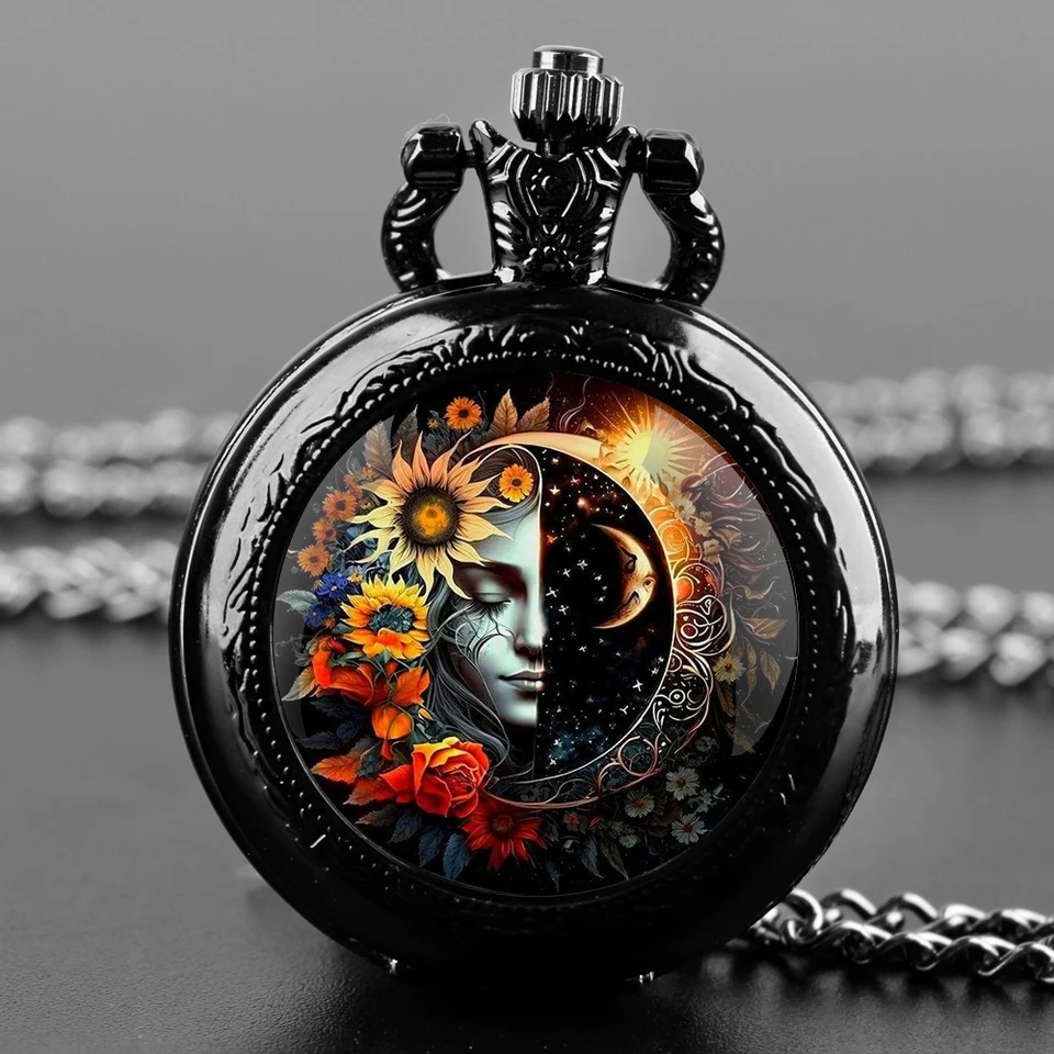 Umelecký fotografický dizajn Glass Dome Quartz Pocket Watch s odolnou reťazou arabského číselníka pre mužov a ženy Kreatívne darčeky