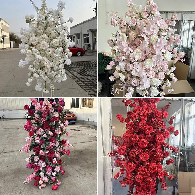 Umelá biela červená ruža čerešňa kvet orchidea kvetinový rad svadobné oblúk pozadie stena zavesenie kvetinové hotelové podujatie dekorácie