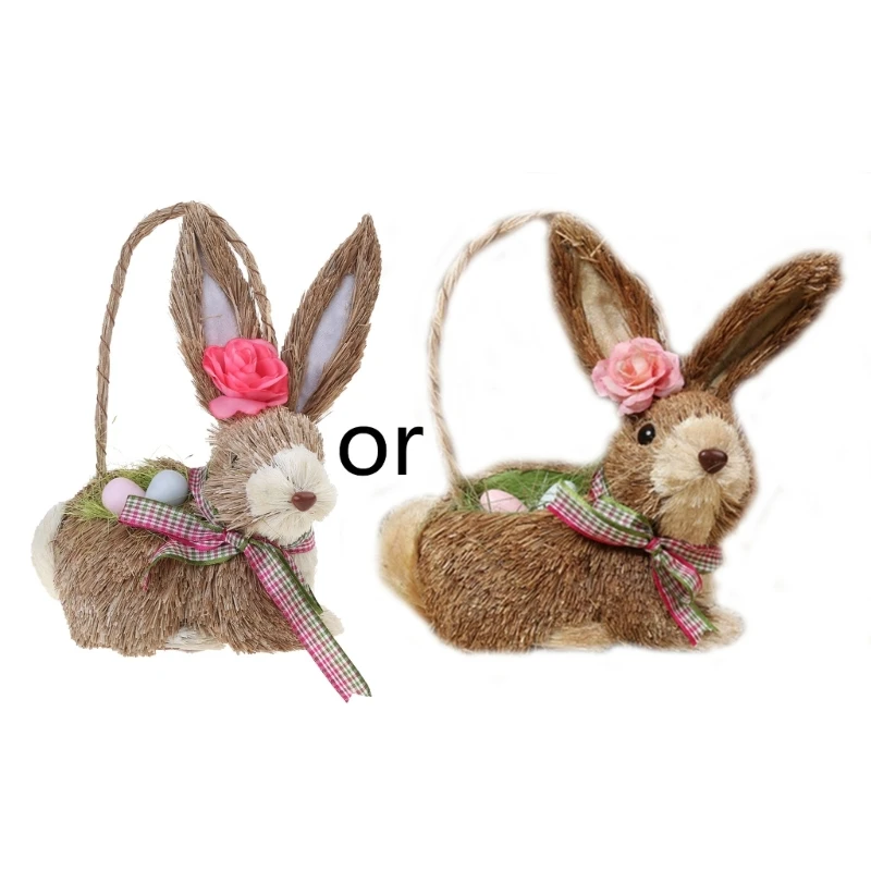 Umelá slama vaječná škrupina Veľkonočné králičie figúrky ručne tkané bunny stolné ozdoby remeselníkov