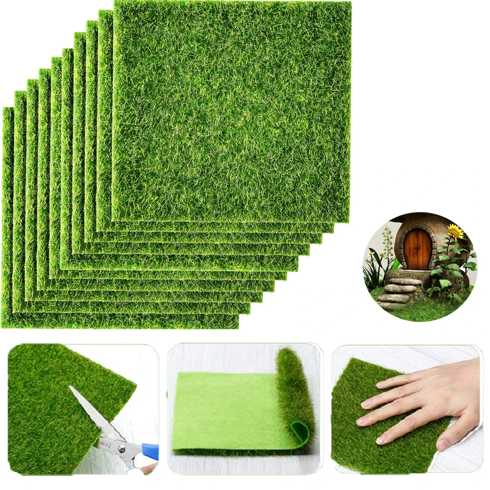 Umelá záhradná tráva víla trávnik miniatúrna ozdoba záhradná bábika DIY Simulation Moss Craft for Decor 6 x 6 palcov