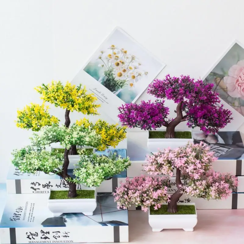 Umelé plastové rastliny bonsai malý strom hrniec falošný rastlina kvetináč aranžmán Ozdobia izba domáci stôl dekorácia