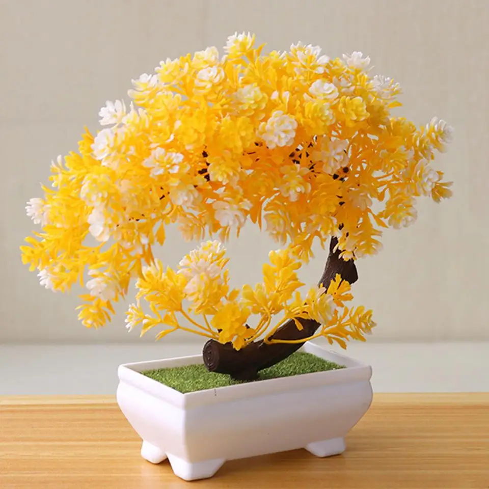 Umelé rastliny črepené bonsai malé stromové rastliny falošné kvety črepní stolové ozdoby pre domácu záhradu dekor