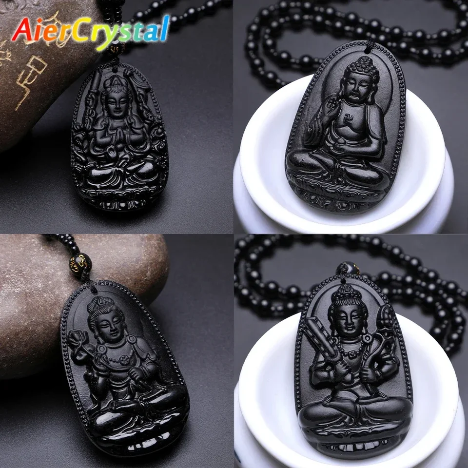 Umelé čierne obsidián Amitabha vyrezávané Tathagata Buddha Lucky Amulet Prívesok Náhrdelník šperky pre ženy pre mužov Petdants