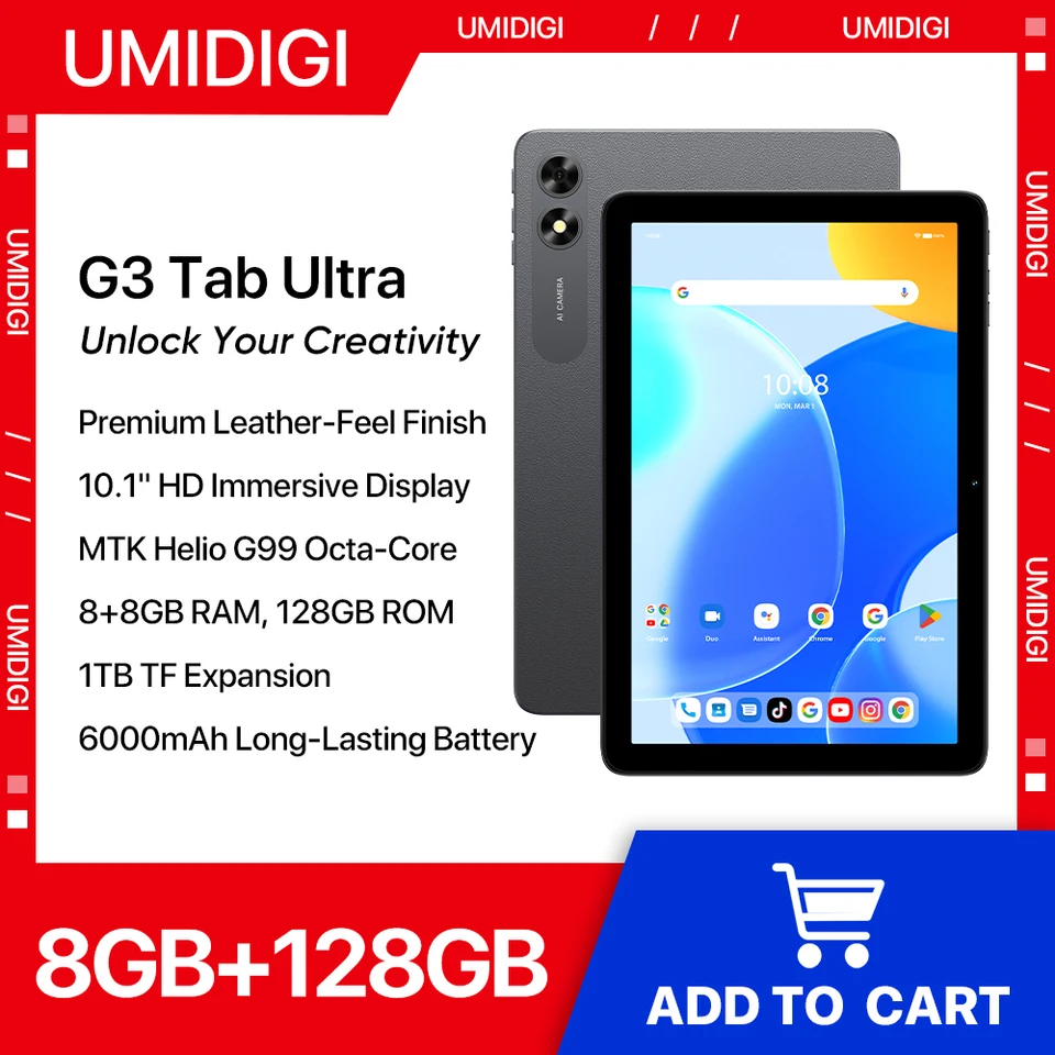 UMIDIGI G3 TAB ULTRA MTK G99 OCTA-CORE 10,1 ”HD 8+8 GB 128 GB 1TB TF Expanzia Android 13 8MP+8MP 6000MAH DLHODNÁ BATÉRA 18W