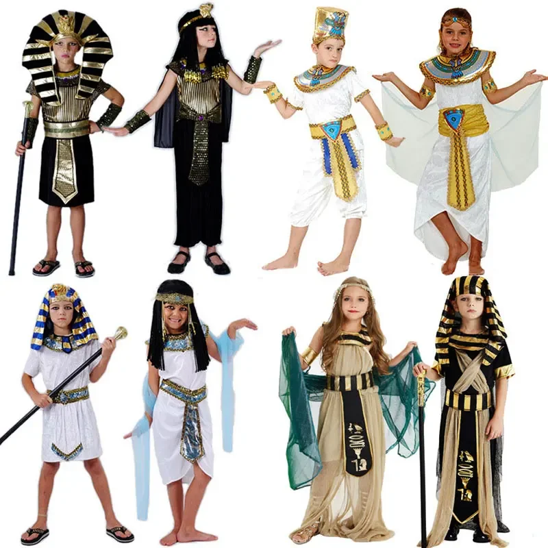 UMorden Halloween kostýmy chlapec dievča Ancient Egypt Egyptský faraón Kleopatra princ princezná kostým pre deti deti cosplay i
