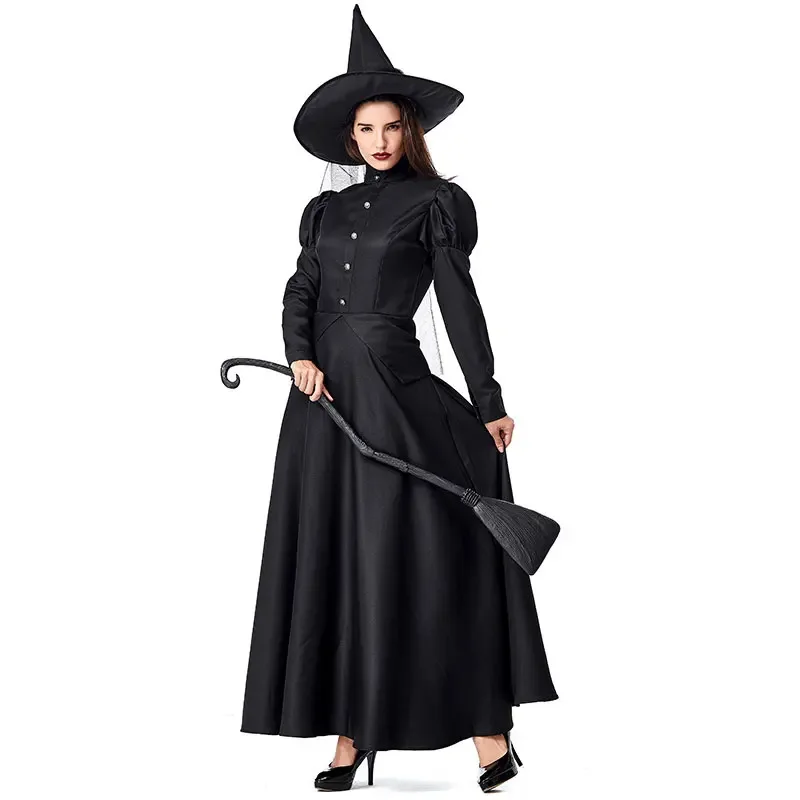 UMorden Halloween ženy Deluxe Wicked Witch kostým čierne šaty v plnej dĺžke