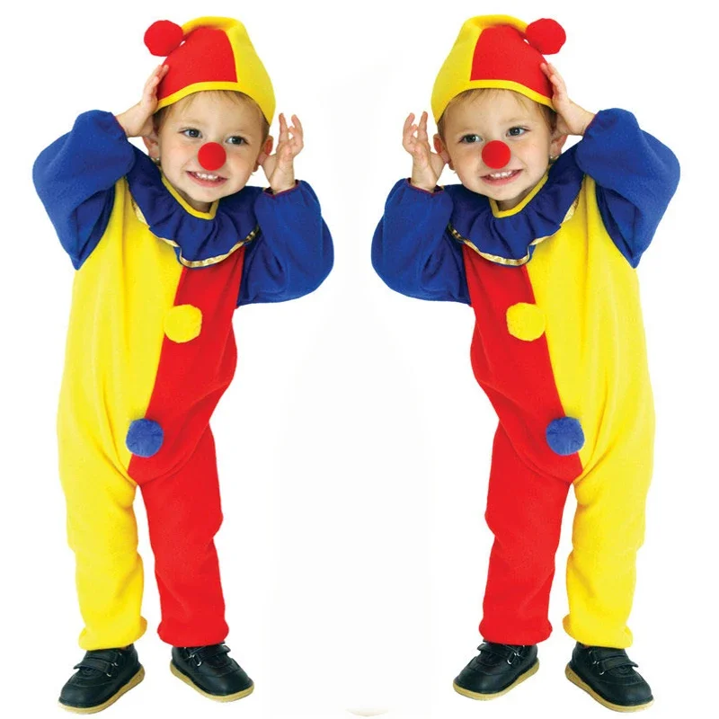 UMorden Naughty Dojčenské detské klaun kostýmy batoľa deti dievčat 2-3T 3-4T 4-6Y kombinéza klobúky nos 3ks/set 3 farebná patchwork