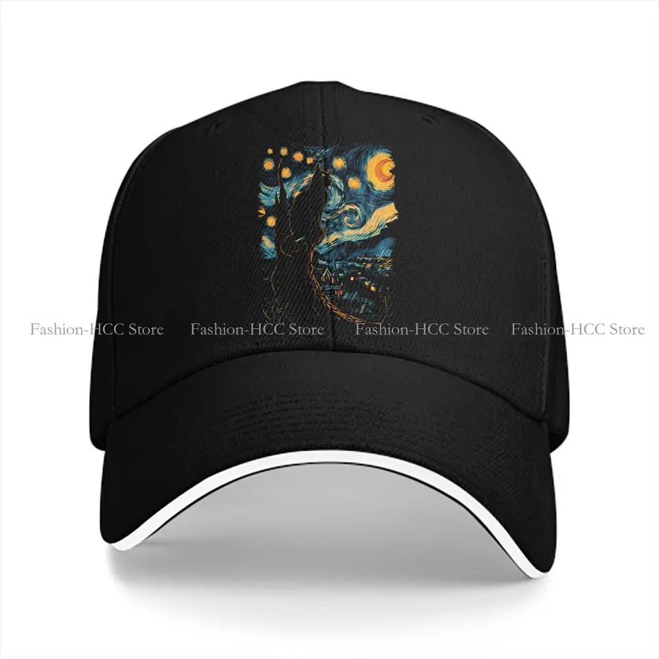 Umyla pánska baseballová čiapka Vincent Van Gogh Starry Night Trucker Snapback Caps Dad Hat Black Cat