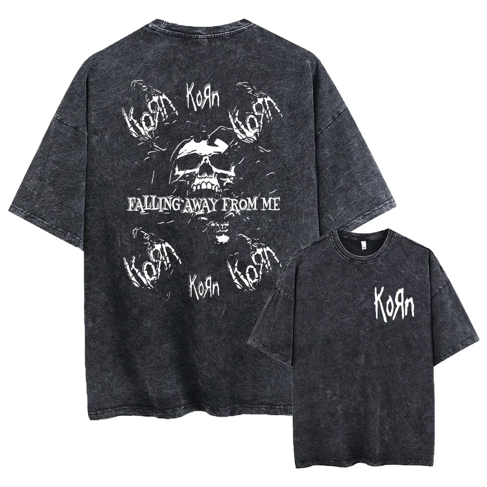 Umytá vintage rocková skupina Korn Falling from Me Tshirt Skeleton Print Tričko unisex módne gotické tričko s nadmerne veľkým tričkám