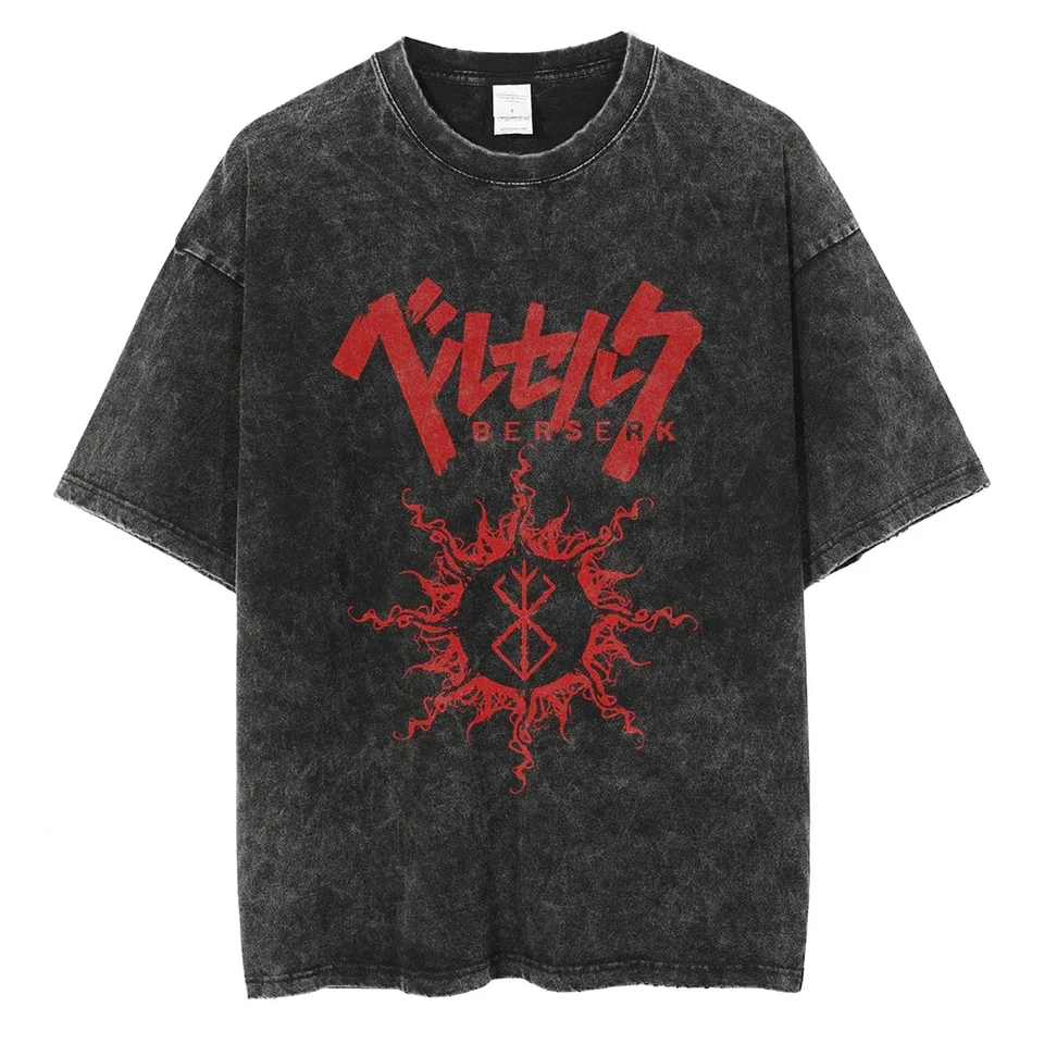 Umyté tričko Hip Hop Streetwear Japanese Anime 2024 Print T košeľa Harajuku Cotton Casual Tshirt Men Letný krátky rukáv top