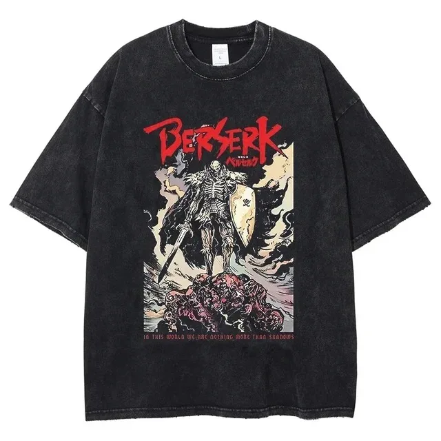 Umytý berserk bavlnená pánske vinobranie japonsko Anime nadmerné košele Streetwear harajuku letné letné tričko s krátkym rukávom voľné bavlnené vrcholy