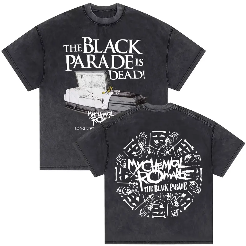 Umytý vintage moja chemická romantika Long Live the Black Parade Print T košeľa Men Women Classic 90. rokov nadmerne nadmerne punk emo rockový tričko