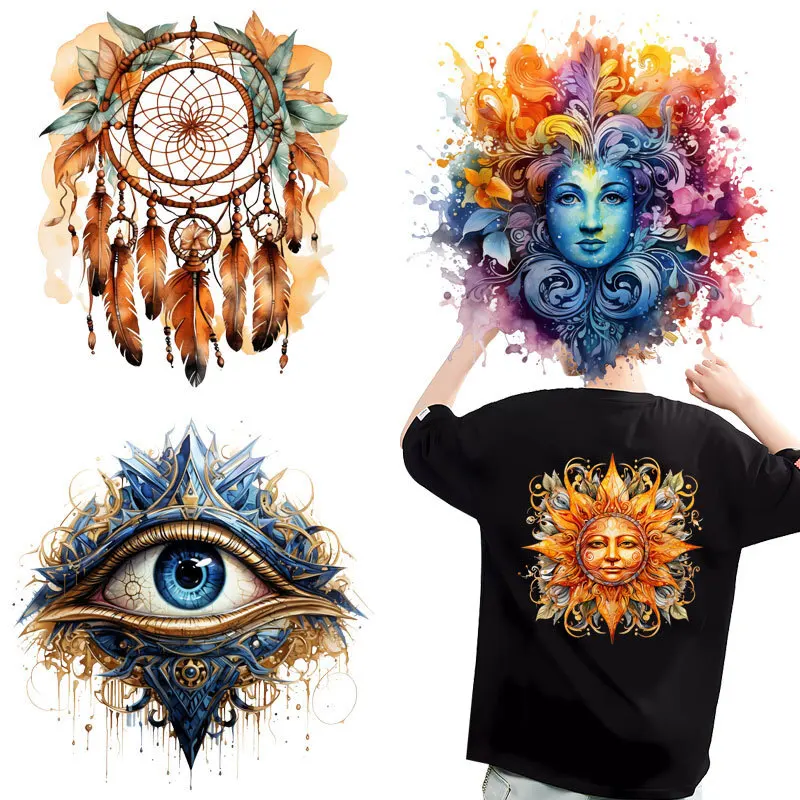 Umývateľná náplasť na prenos tepla pre oblečenie, nálepka na prenosy na tričkách, karikatúra, mesiac, slnko, Dreamcatcher, DIY
