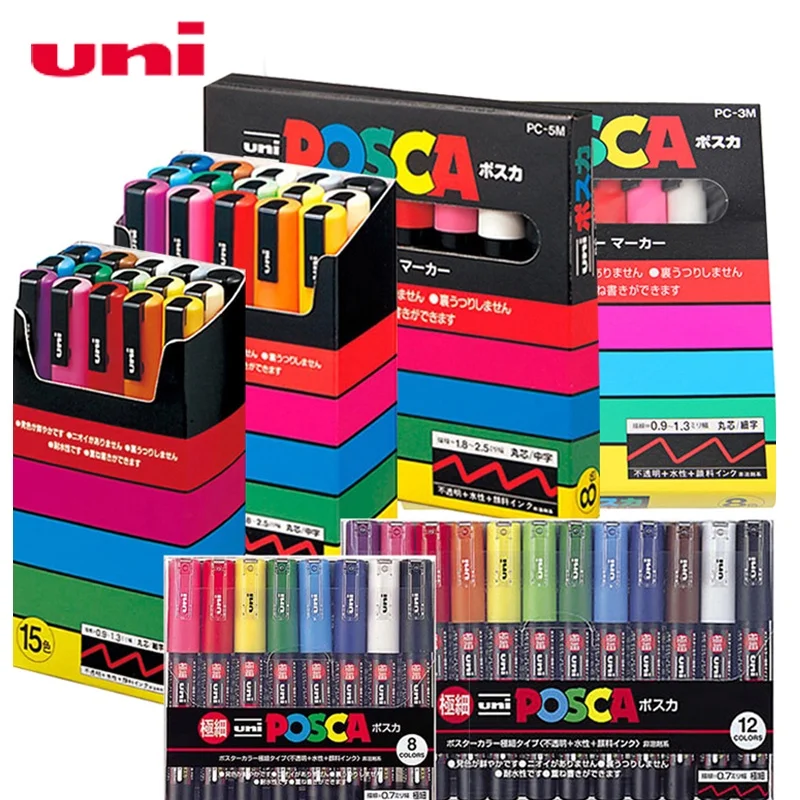 Uni posca akrylové farby markery sada pluchy marcadores japonské kancelárske potreby PC-1M 3M 5M pre umelecké potreby graffiti kreslenie