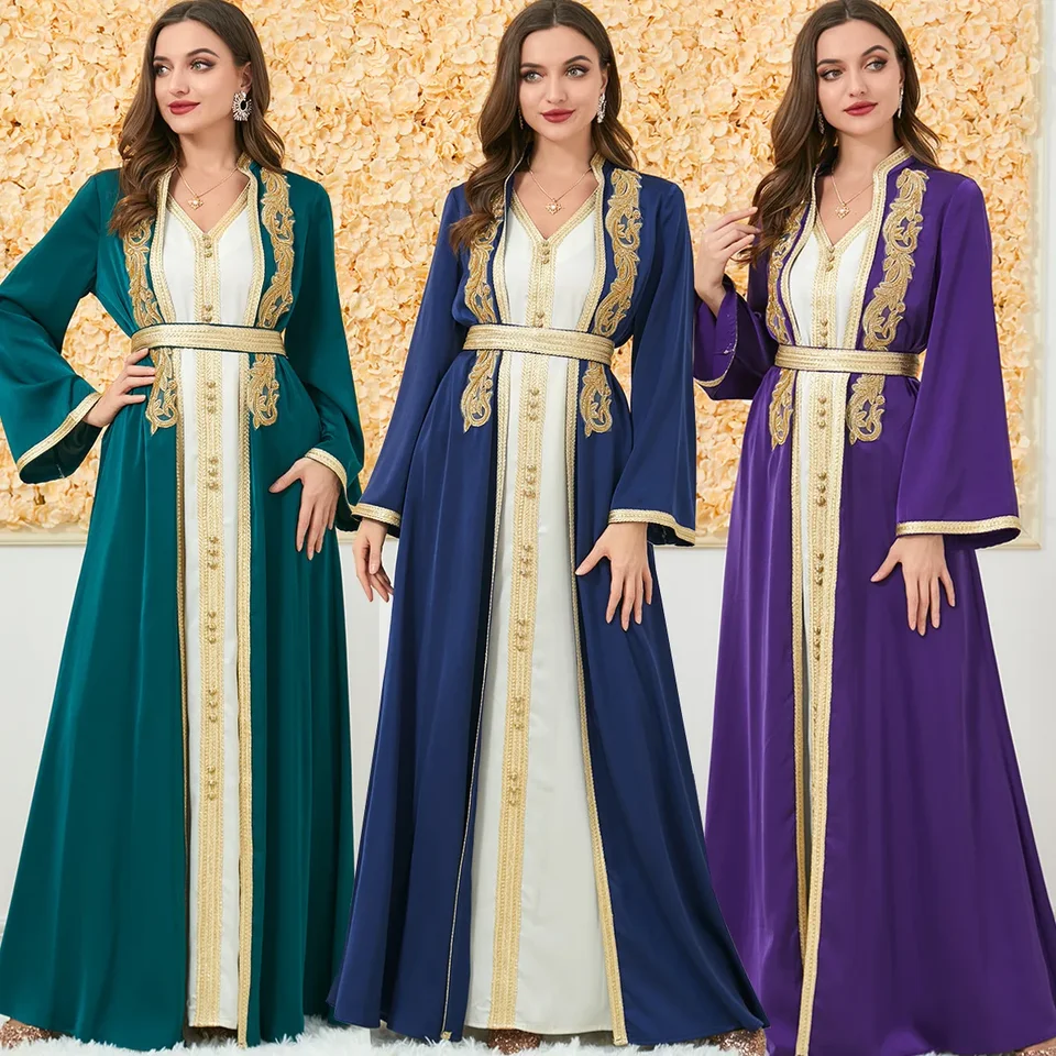 Uni Ramadán Moslimské ženy Abaya islam kimono vest šaty 2 kusové súprava jalabiya rúž islamské šaty formálne šaty marocké kaftan