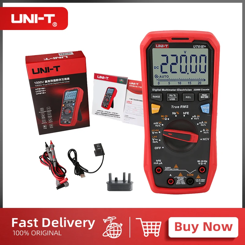 Uni-T 1000V True RMS Digital Multimeter UT61E+/UT61D+/UT61B+MAX/MIN/RELASK NCV LPF ACV USB Communication