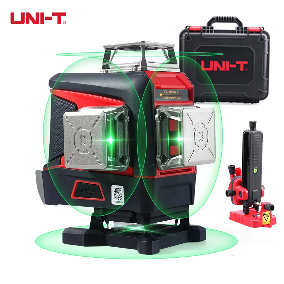 Uni-T 16Lines 4D zelená laserová úroveň statív zelenej horizontálnej a vertikálnej krížovej čiary s automatickým samostatným vnútri a vonku