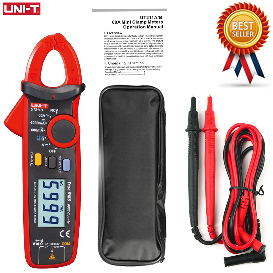 Uni-T Ut211b Mini prenosný digitálny svorka Skutočná efektívna hodnota Ammeter NCV bezkontaktná detekcia AC 17 mm dizajn malých čeľustí