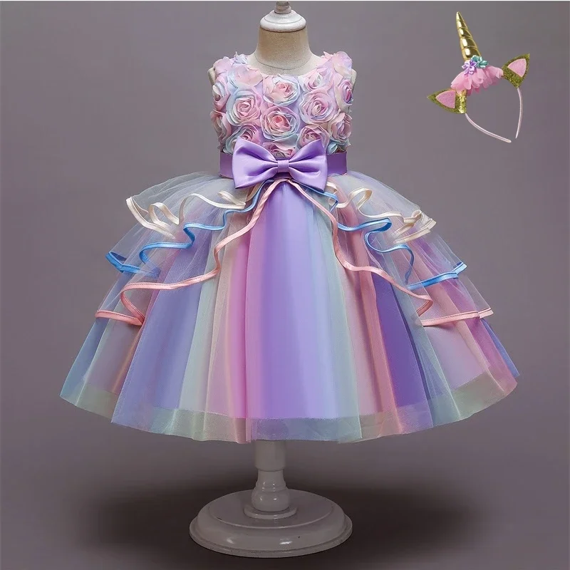 Unicor Girls Tulle Šaty 3-10y Kid Svadobné vrstvy tutu vrstvy koláča princezná elegantná večierok ples šaty detské prijímanie večerné šaty