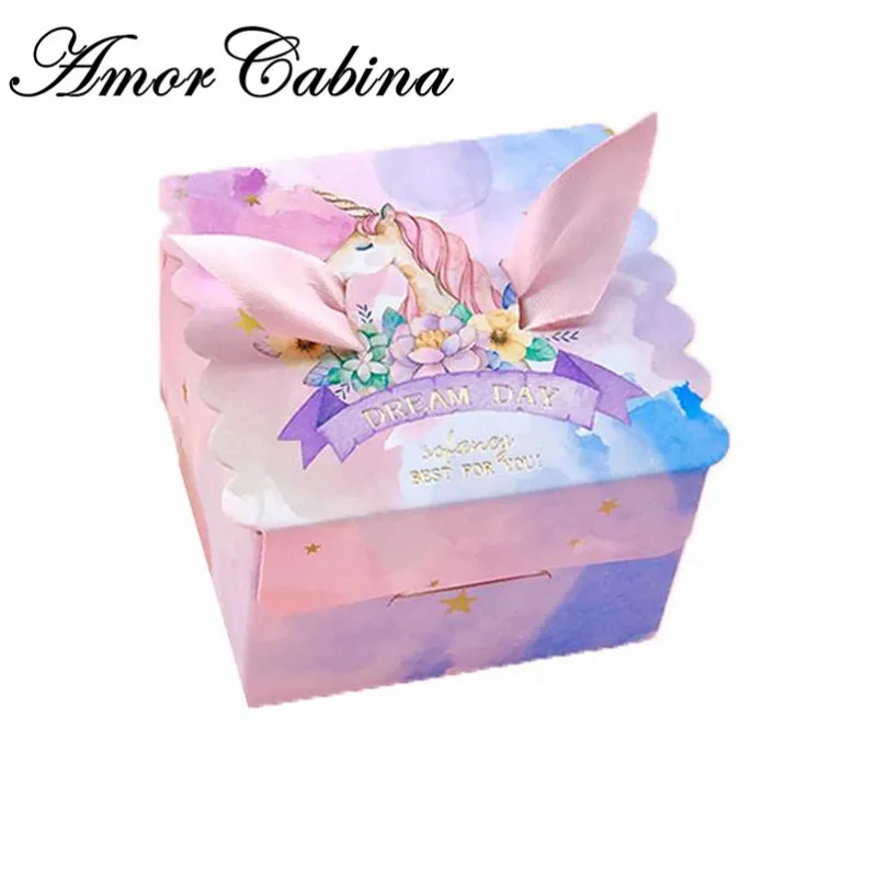 Unicorn Paper Darčekové tašky Square mramor Candy Box pre jednorože