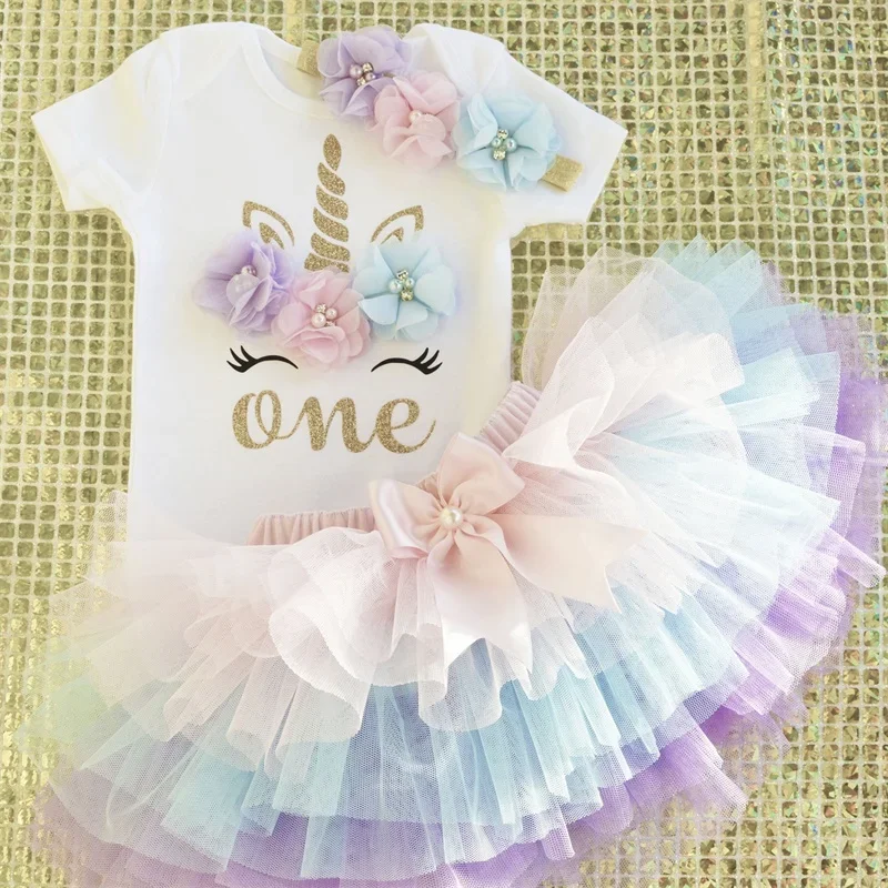 Unicorn Party Tutu šaty dievčatko 1. narodeniny oblečenie 3ks pre batoľatá oblečenie 12 m