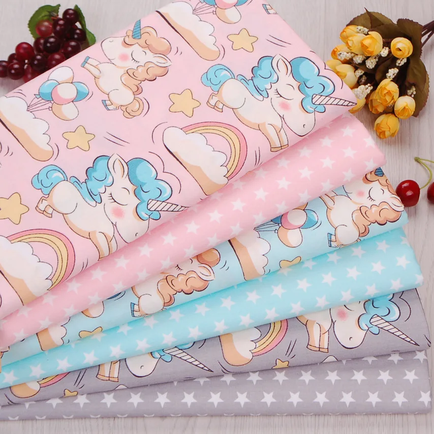 Unicorn Stars Printed Cotton Triktily DIY Šitie pre dieťa a dieťa prešívanie ručne vyrábané textilné obliečky na posteľnú bielizeň
