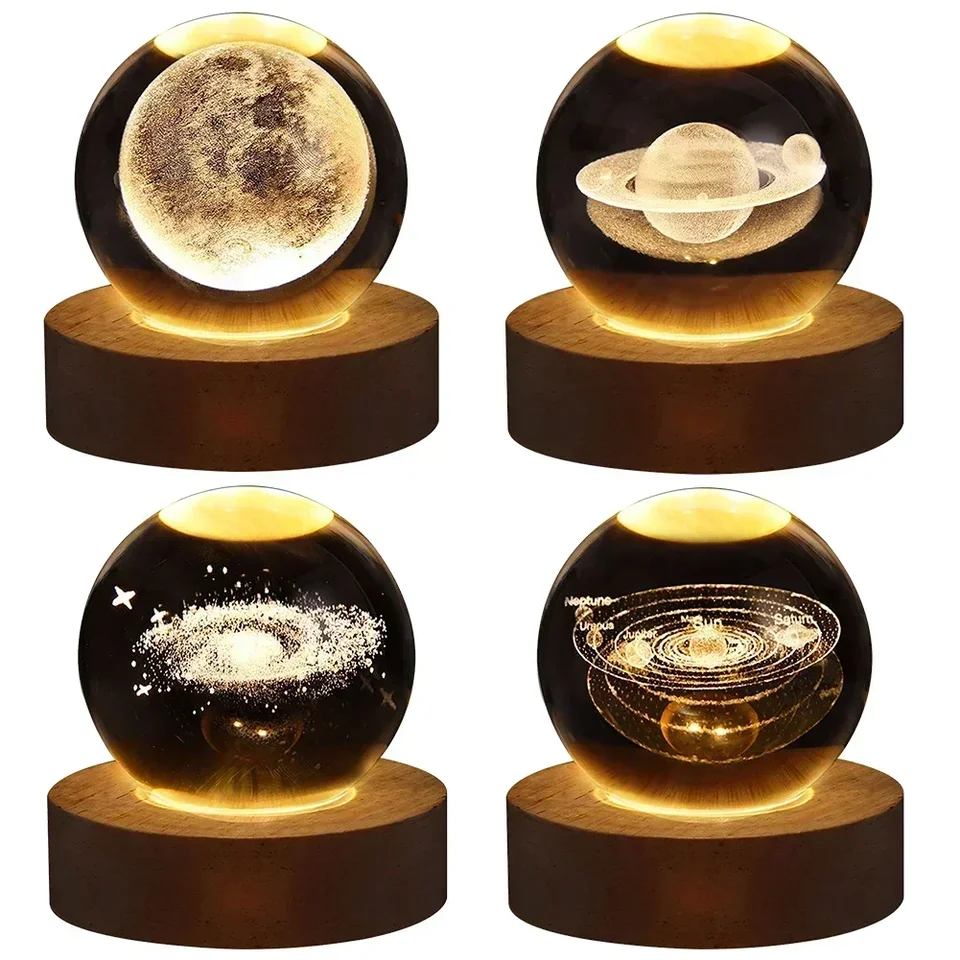 Unikátna 3D kryštálová guľová lampa s galaxiou a planétami