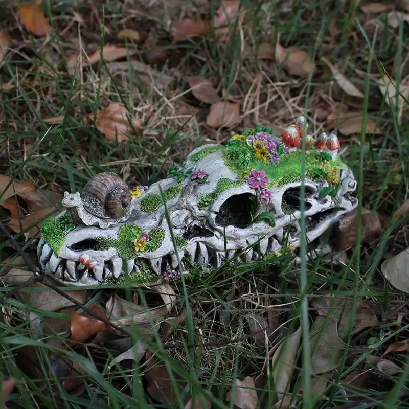 Unikátna kostra hlavy dinosaura so stavom slimákovej živicovej stavu pre záhradné rybie tank Domáca stolová dekorácia vonkajšie sochy pre terasy trávnik