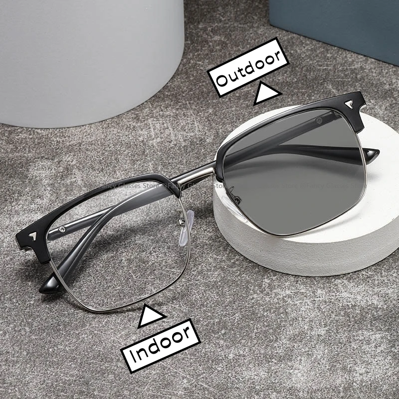 Unisex anti-UV fotochromatické okuliare MYOPIA Modré svetlo blokujúce blízko pohľadu okuliare Luxusné štvorcové rámy Slnečné okuliare pre ženy