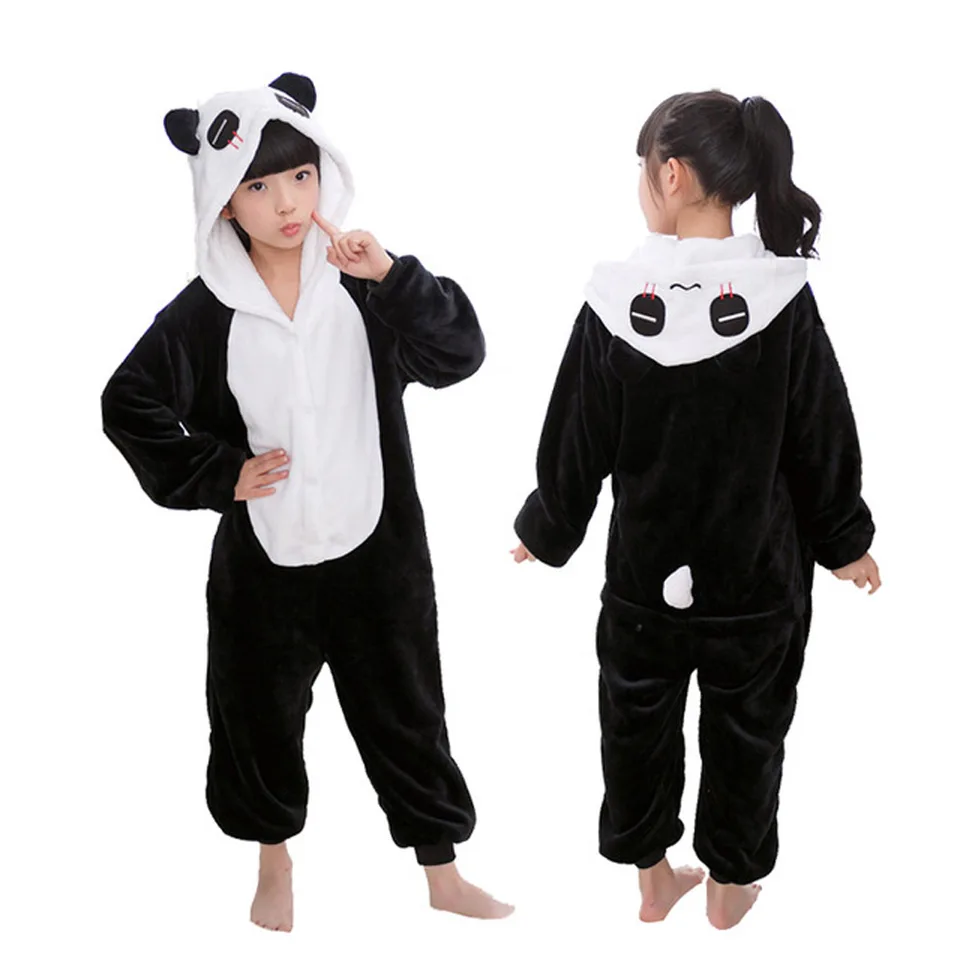 Unisex Boys Girls Pyžamy na zimu Panda Kigurumi sklikania deťom 3 4 5 6 7 8 9 10 11 12 rok Flanel Warm Children Loungewear